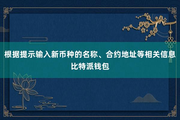 根据提示输入新币种的名称、合约地址等相关信息比特派钱包